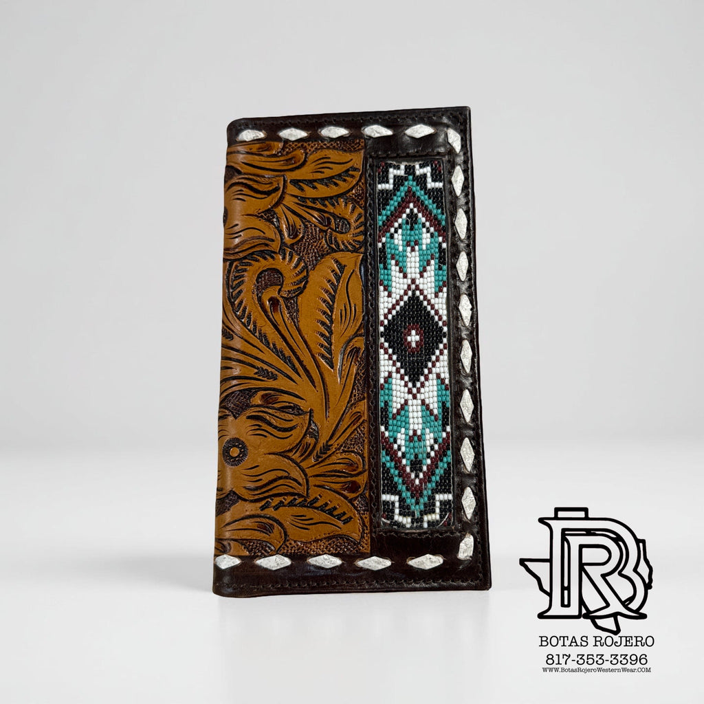 “ WALTER “ | MEN BI FOLD WESTERN TOOLED LEATHER WALLET BEADED