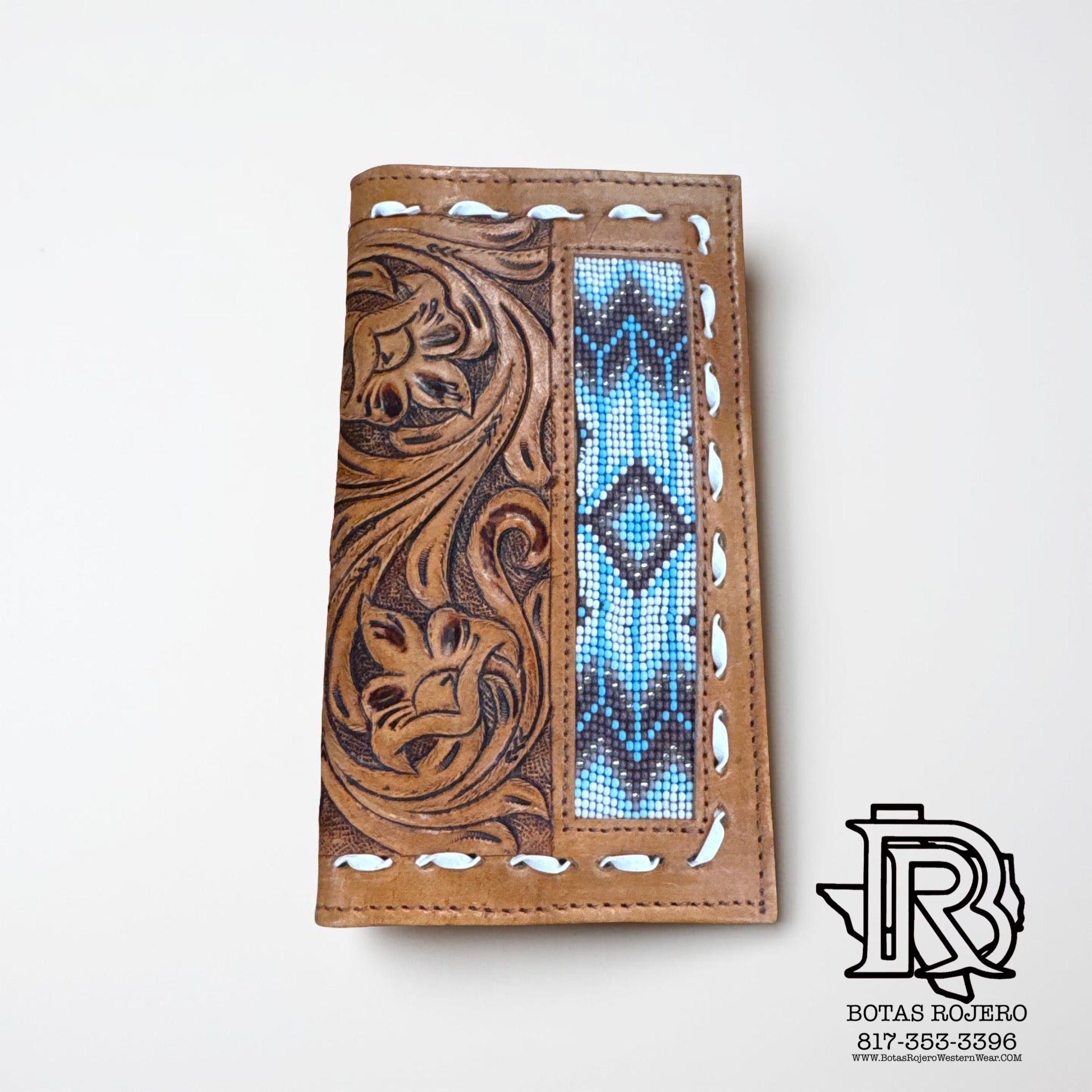 “ Fabian “ | MEN WESTERN WALLET BEADED LIGHT BLUE