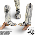PRE ORDER COMES IN august 29 “ ALEXA “ | WOMEN WESTERN BOOTS TALL COWHIDE BLACK AND WHTE