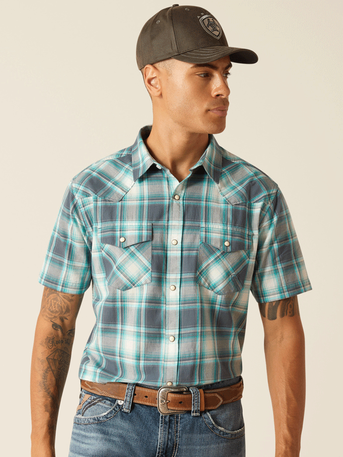 Mens Ariat Harrington retro egret short sleeve shirt | 10048499