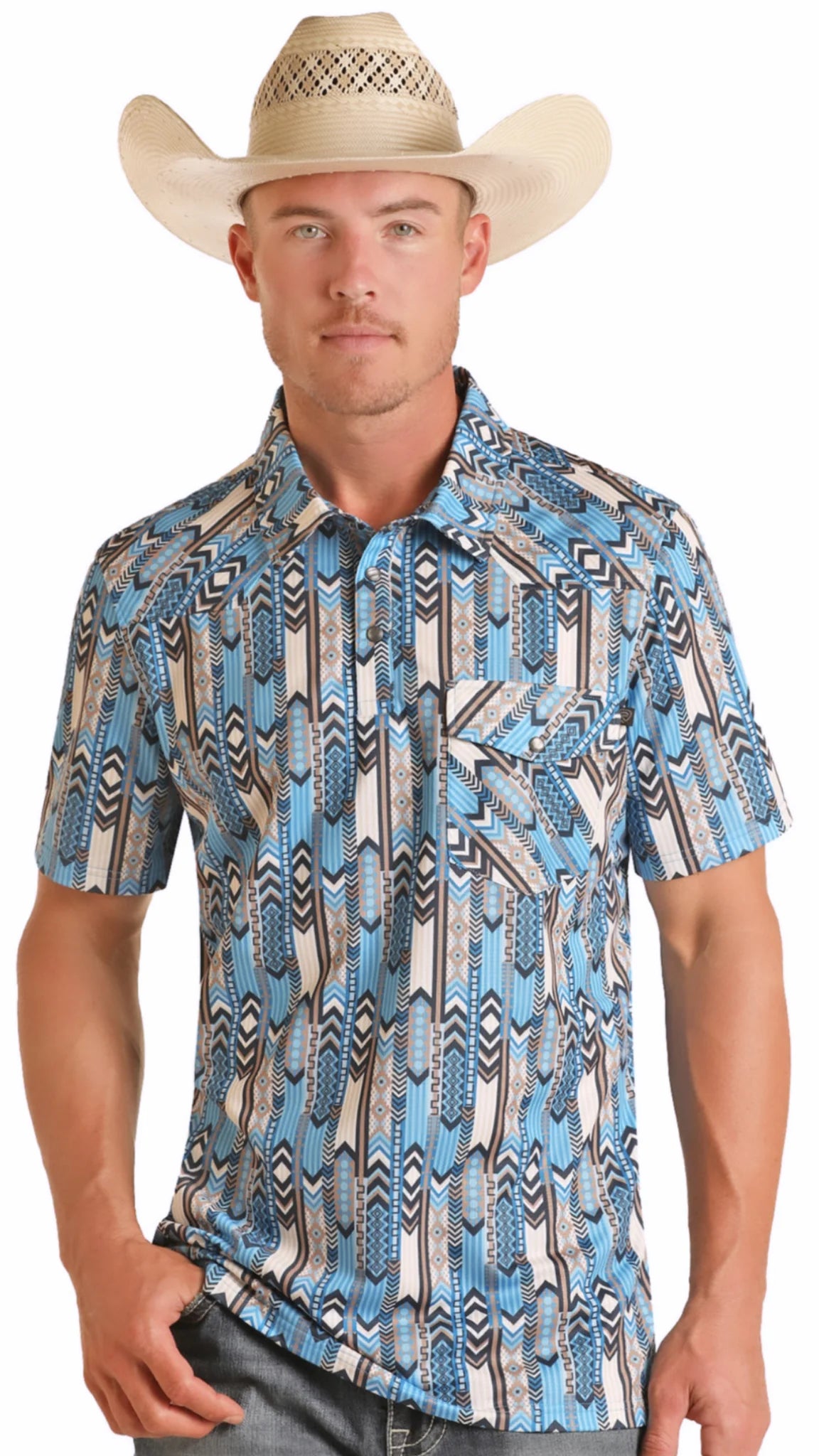 ROCK & ROLL MENS POLO  AZTEC PRINT  | BM53T03491