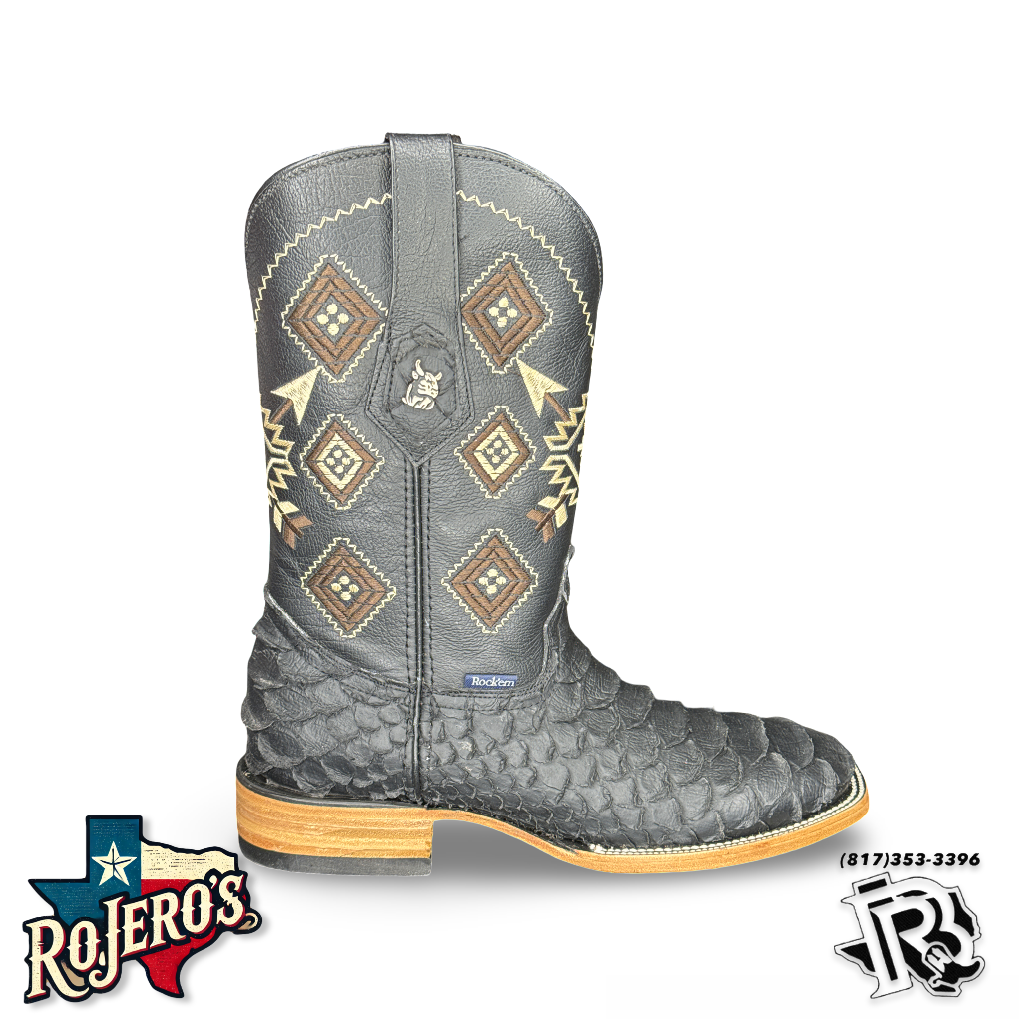 ‘’DEAN’’ MENS BLACK MATTE PYTHON PRINTED SQUARE TOE BOOTS