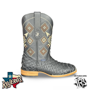 ‘’DEAN’’ MENS BLACK MATTE PYTHON PRINTED SQUARE TOE BOOTS