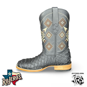 ‘’DEAN’’ MENS BLACK MATTE PYTHON PRINTED SQUARE TOE BOOTS