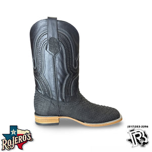 “ TONY “ | MEN WESTERN PYTHON MATTE BLACK SQUARE TOE BOOTS BY ROCK EM