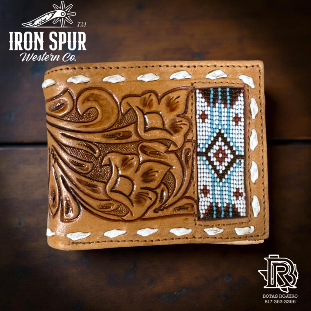 “ ANTHONY  “ | IRON SPUR WESTERN CO MEN BI FOLD WESTERN TOOLED LEATHER WALLET BEADED