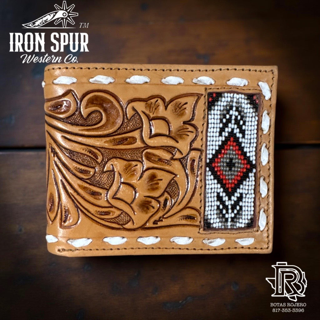 “ ARTHUR  “ |IRON SPUR WESTERN CO. MEN BI FOLD WESTERN TOOLED LEATHER WALLET BEADED