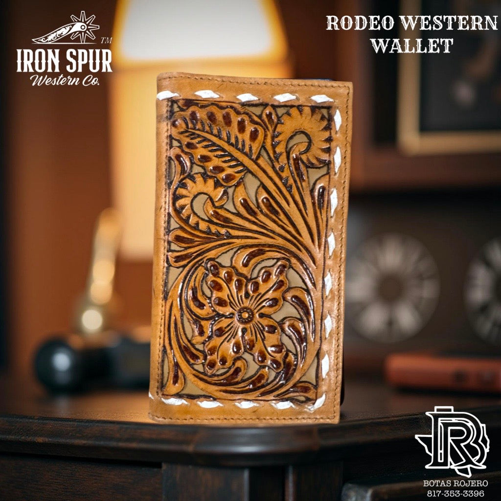 “ ISAI  “ | IRON SPUR ™️ MEN BI FOLD WESTERN TOOLED LEATHER WALLET