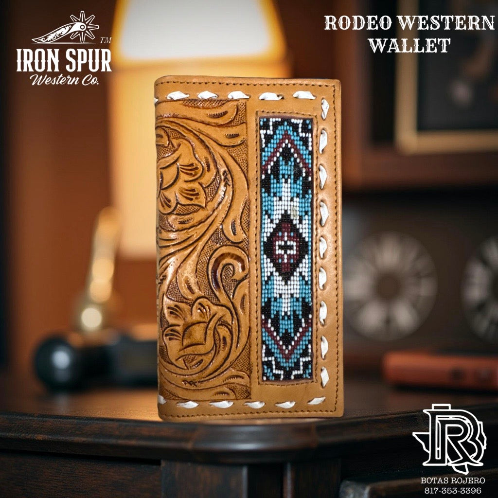 “ OSCAR  “ | MEN BI FOLD WESTERN TOOLED LEATHER WALLET BEADED TURQUOISE