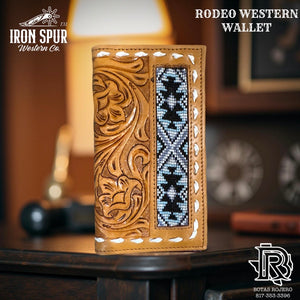 “ LUKA  “ | IRON SPUR MEN RODEO WESTERN TOOLED LEATHER WALLET BEADED