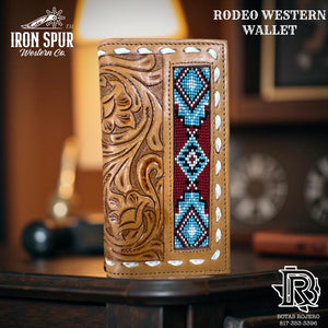 “ THOMAS  “ | MEN BI FOLD WESTERN TOOLED LEATHER WALLET BEADED