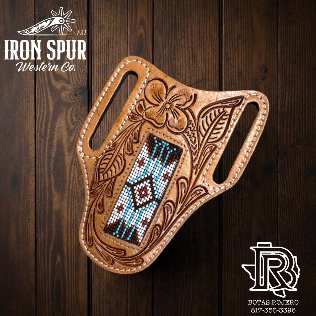 “ ANTHONY “ |  IRON SPUR WESTERN CO.  KNIFE SHEATH WESTERN TOOLED LEATHER BEADED