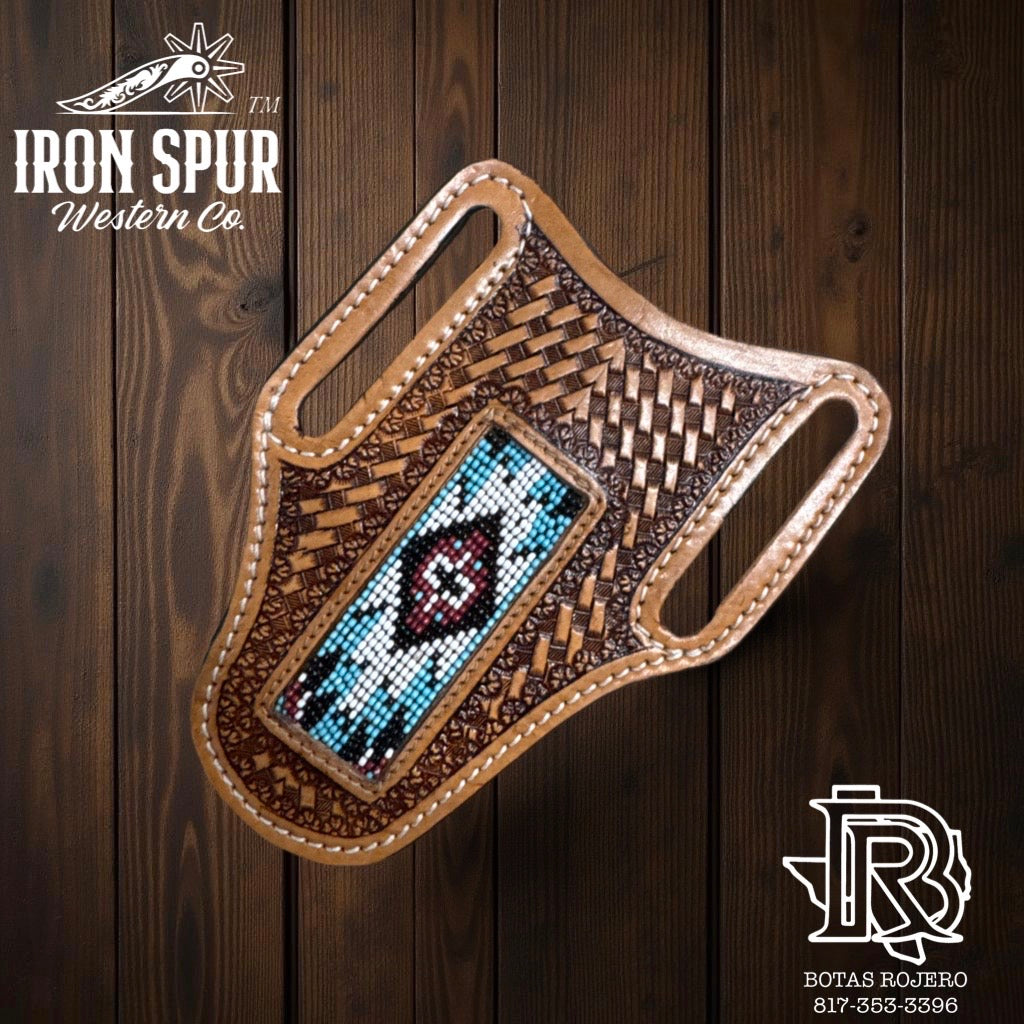 “ OSCAR “ |  KNIFE SHEATH WESTERN TOOLED LEATHER  BEADED | IRON SPUR