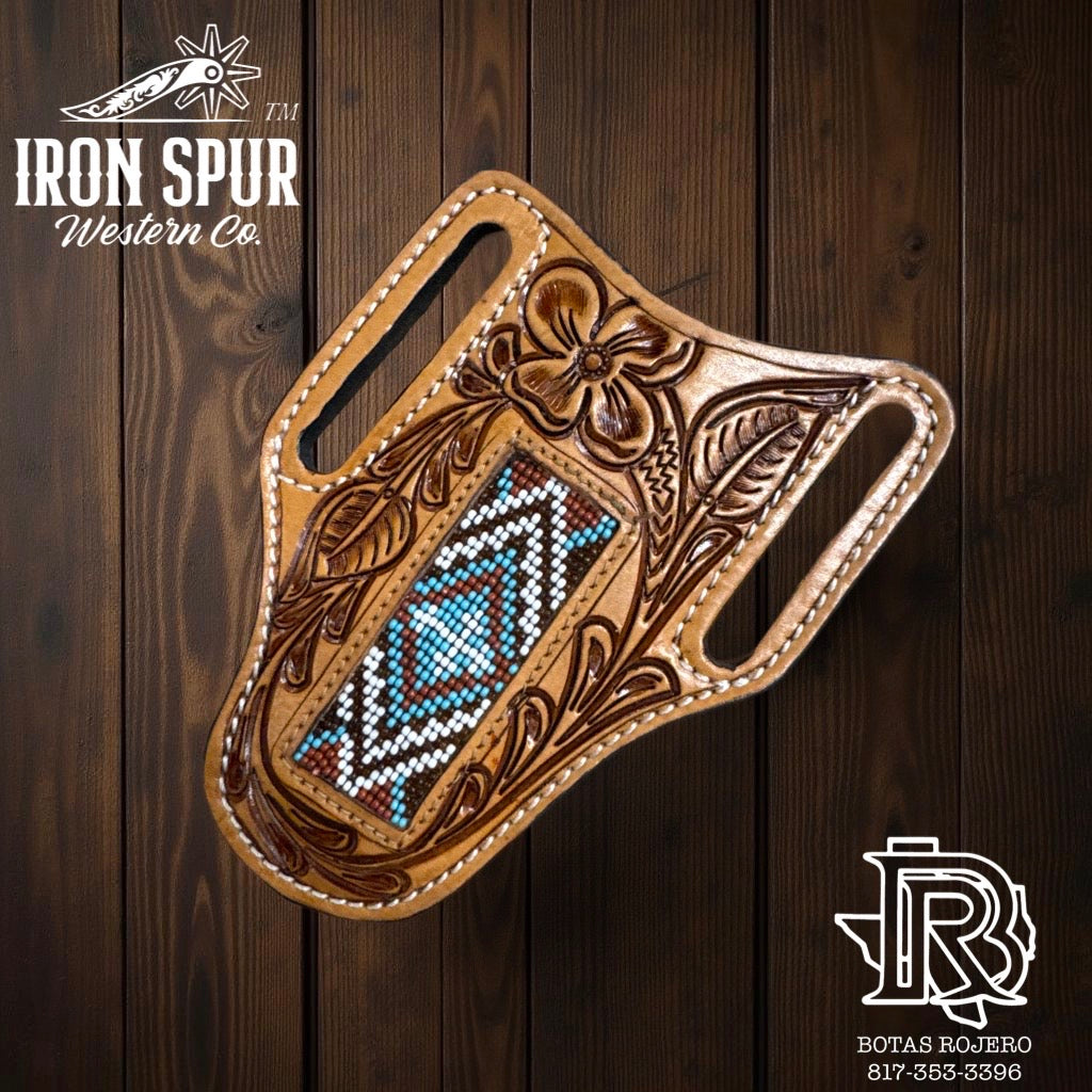 “ JAIME “ |  KNIFE SHEATH WESTERN TOOLED LEATHER  BEADED | IRON SPUR