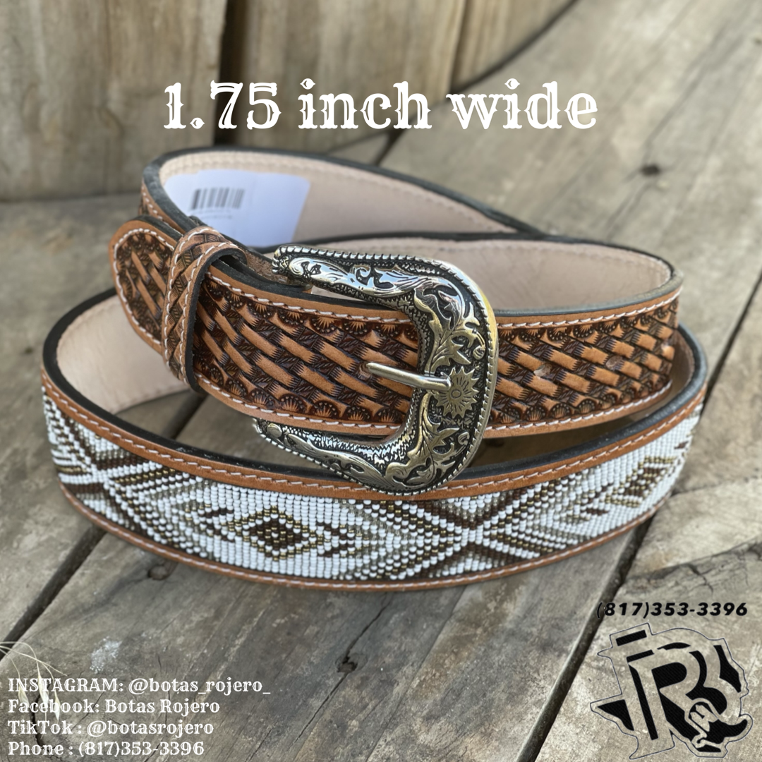 CODY “| MEN'S WESTERN TOOLED LEATHER BELT BEADED WHITE – Botas Rojero CODY “| MEN'S WESTERN TOOLED LEATHER BELT BEADED WHITE – Botas Rojero