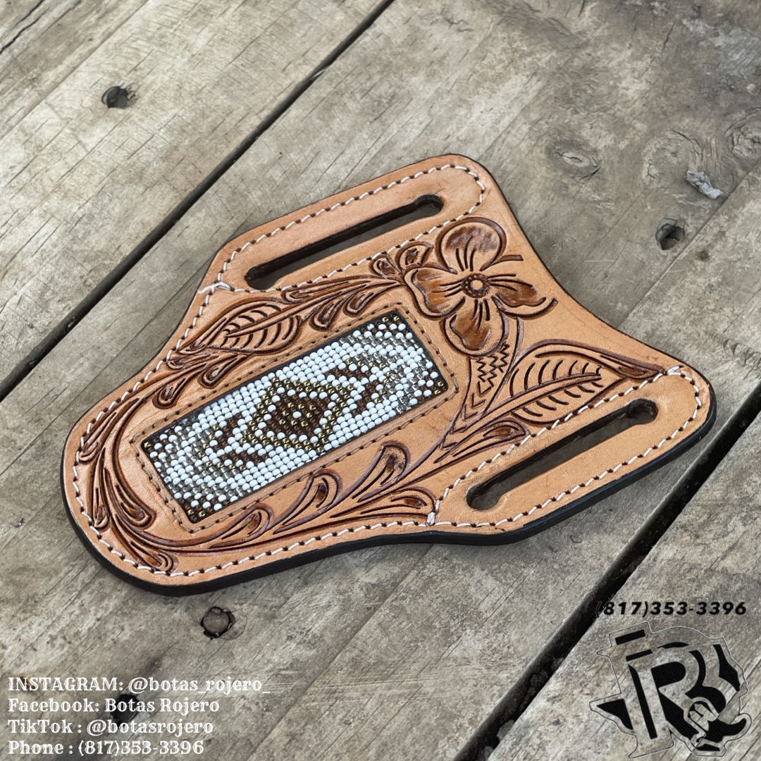 “ Damian “ | MEN KNIFE SHEATH TOOLED LEATHER BEADED | IRON SPUR