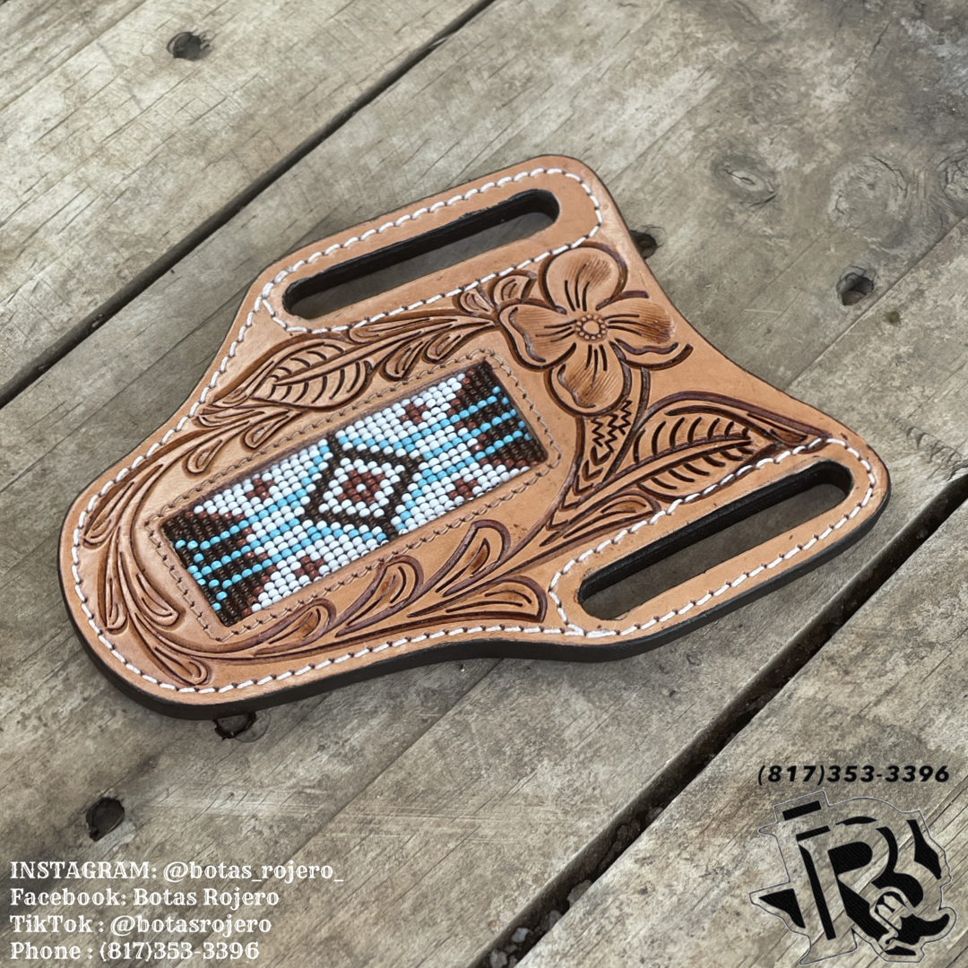 “ ANTHONY “ |  IRON SPUR WESTERN CO.  KNIFE SHEATH WESTERN TOOLED LEATHER BEADED