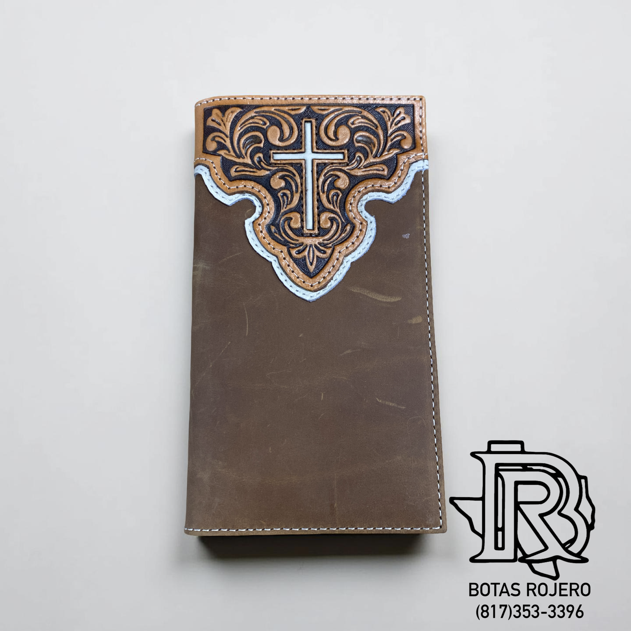 Nocona Western Mens Wallet Rodeo Leather Tooled Cross Inlay Brown |N5431044