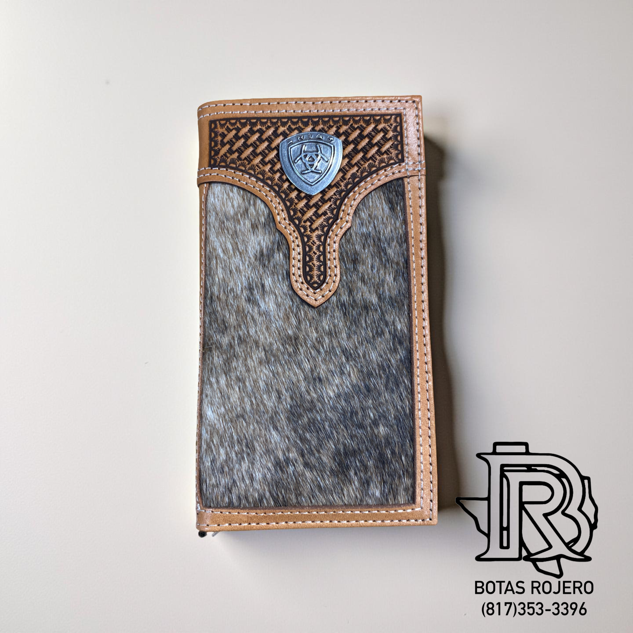 Ariat Western Mens Rodeo Wallet Leather Calf Hair Basket Weave Concho | A3561648