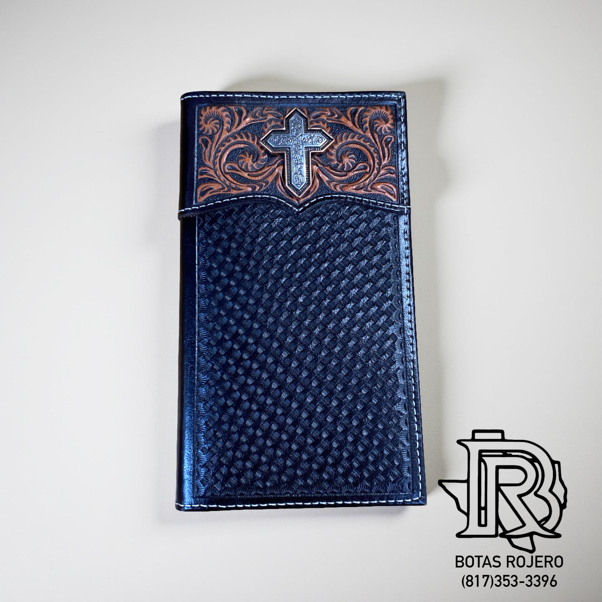 Ariat Western Mens Wallet Rodeo Leather Basket Weave Floral Cross Brown A3557244