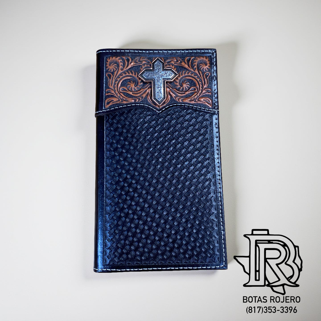 Ariat Western Mens Wallet Rodeo Leather Basket Weave Floral Cross Brown A3557244