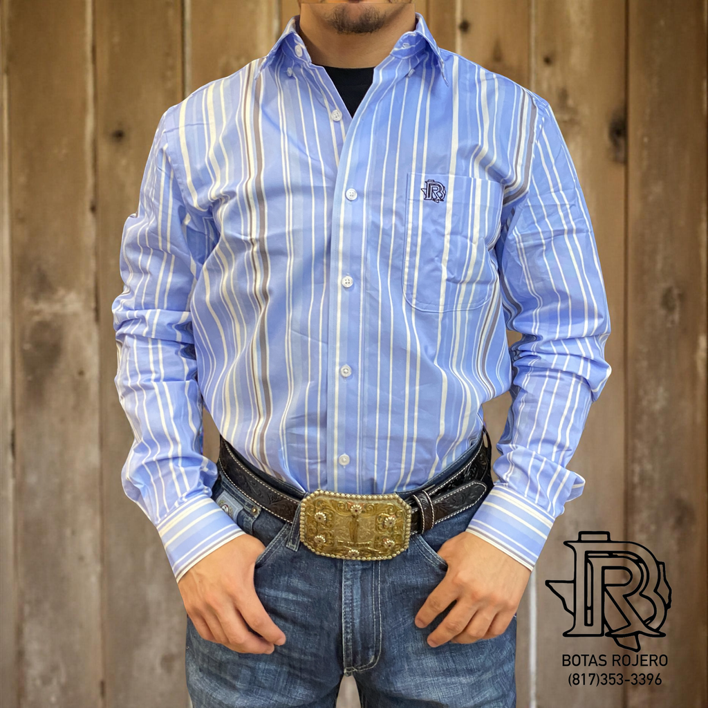 ‘’ARLO’’ IRON SPUR WESTERN CO.|MEN’S BLUE/PINK LONG SLEEVE STRIPE SHIRT