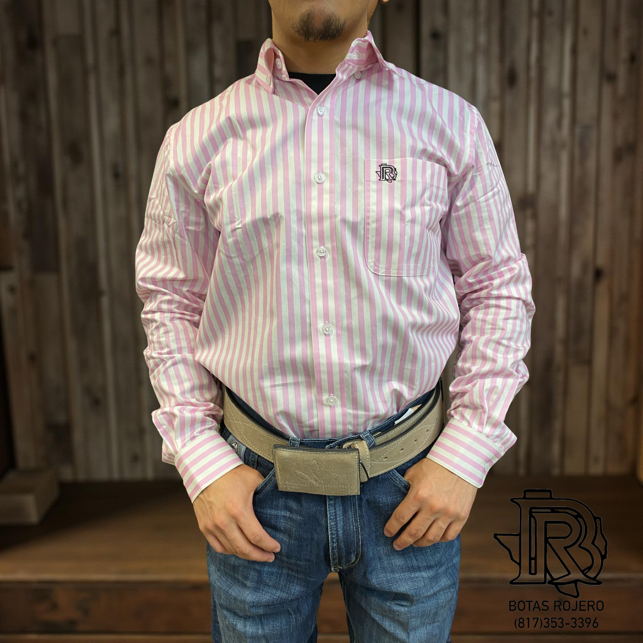 ‘’XAVIER’’ IRON SPUR WESTERN CO MEN’S  LONG SLEEVE PINK/WHITE STRIPE SHIRT