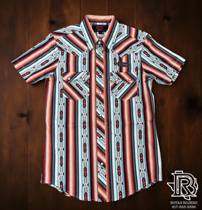 “ JOSE “ MEN’S ROCK & ROLL SHORT SLEEVE RED AZTEC  STRIPE PRINT SHIRT | BMN3S05863
