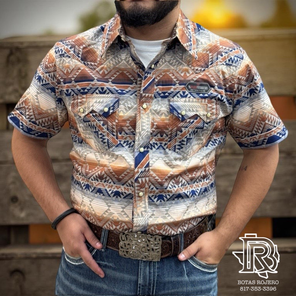 ‘’MATEO’’ MEN’S ROCK & ROLL MODERN FIT TAN AZTEC PRINT LONG SLEEVE SHIRT |BMN3S07140