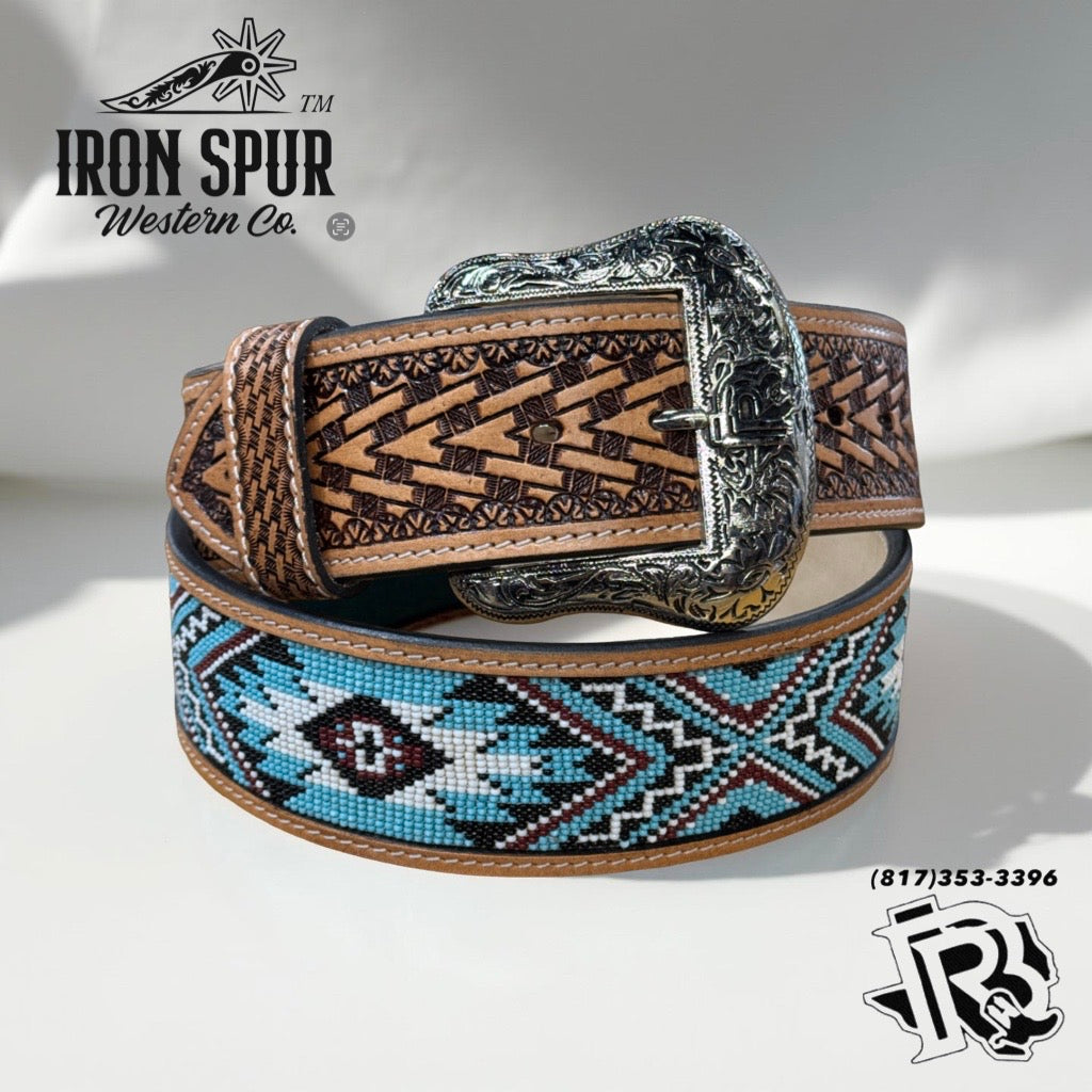 “ Oscar “ | 2 INCH MEN WESTERN TOOLED LEATHER BELT BEADED TURQUOISE
