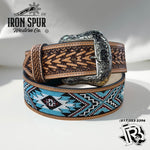“ Oscar “ | 2 INCH MEN WESTERN TOOLED LEATHER BELT BEADED TURQUOISE