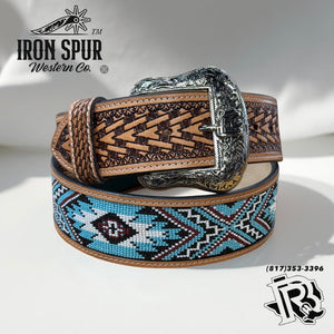 “ Oscar “ | 2 INCH MEN WESTERN TOOLED LEATHER BELT BEADED TURQUOISE