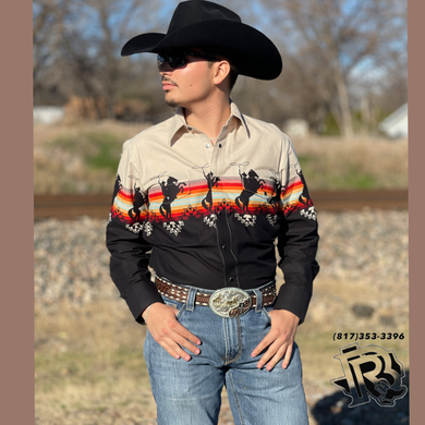 Panhandle Men's Bucking Bronco Western Black Shirt | SMN2S02644