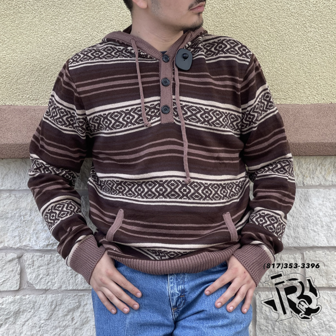 Men’s rock & roll knitted sweater hoodie dark brown | BM94T03013