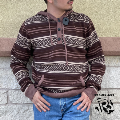 Men’s rock & roll knitted sweater hoodie dark brown | BM94T03013