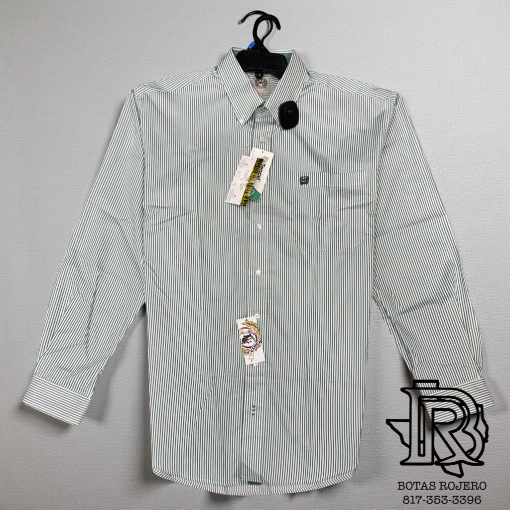 MENS CINCH STRIPE GREEN LONG SLEEVE SHIRT | MTW1105827