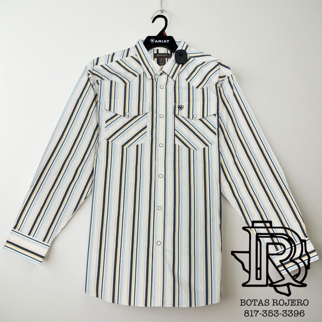 Mens Ariat Finley snap long sleeve cream shirt | 10054659