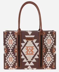 Wrangler Southwestern Pattern Dual Sided Print Canvas Wide Tote |Light Coffee (BIG)