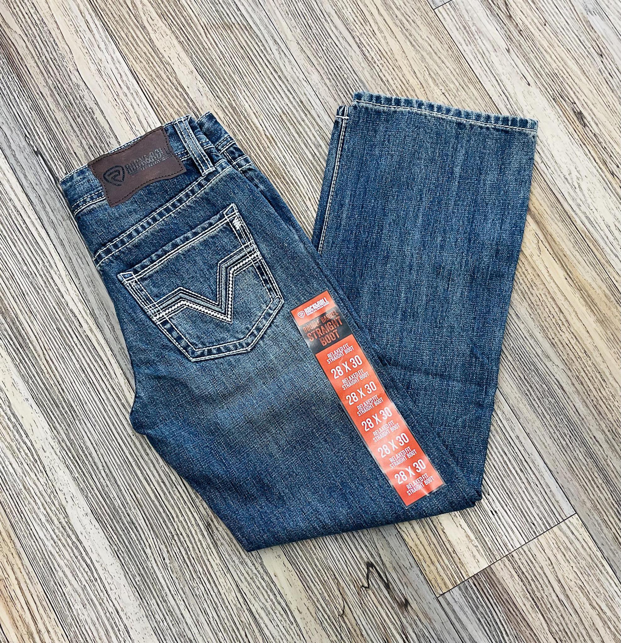 MEN’S ROCK & ROLL LADDER EMB RELAXED FIT MEDIUM WASH JEANS |BM0SD06123