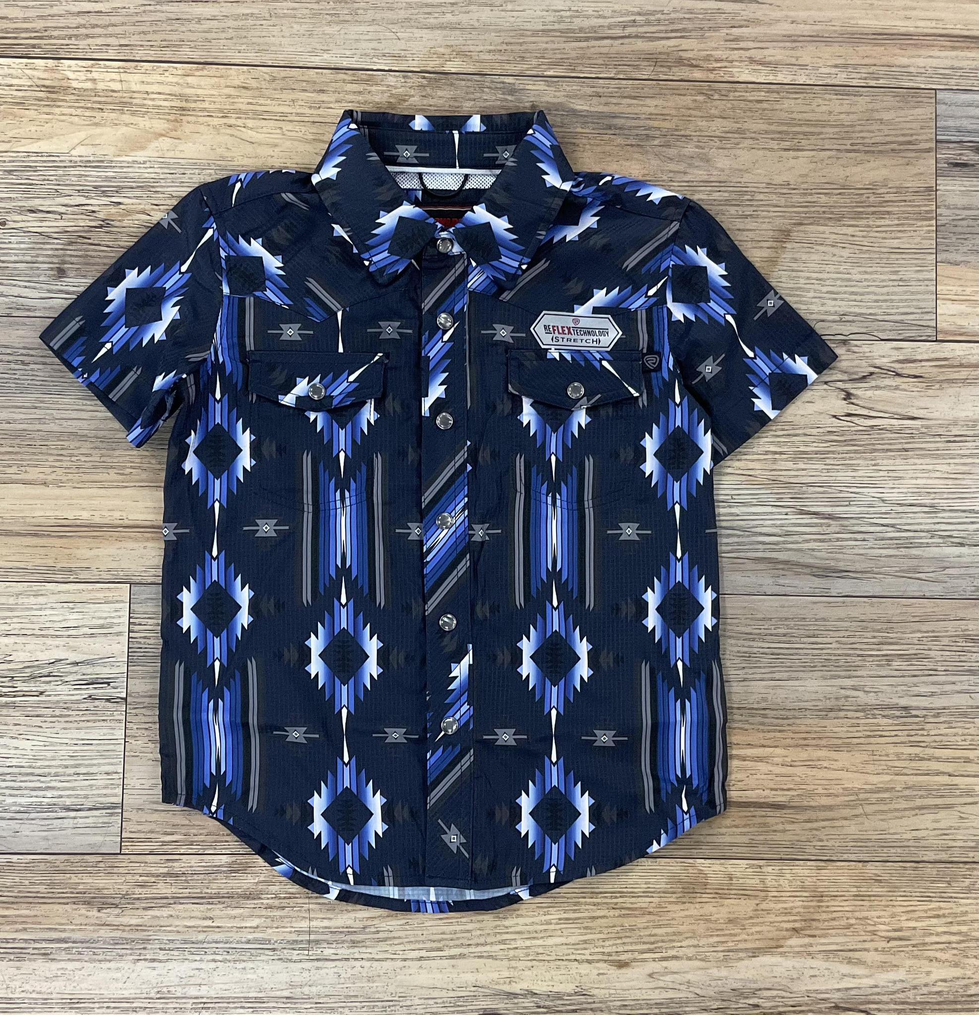 BOY’S ROCK & ROLL TEK NAVY AZTEC PRINT SHORT SLEEVE SHIRT | BBN3S05949