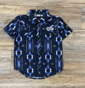 BOY’S ROCK & ROLL TEK NAVY AZTEC PRINT SHORT SLEEVE SHIRT | BBN3S05949