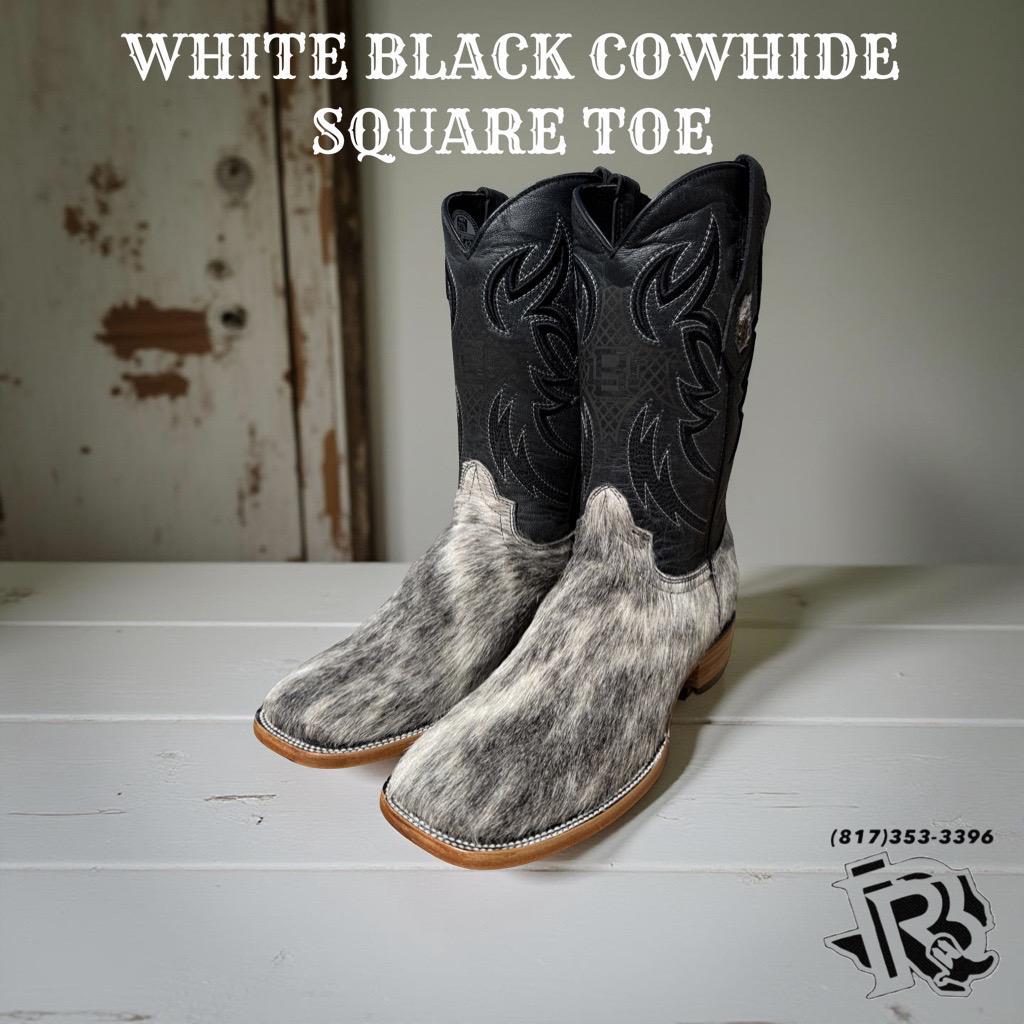 “ Alexis “ | MEN COWHIDE BOOTS WHITE BLACK SQUARE TOE