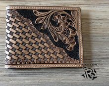 Load image into Gallery viewer, WALLET RODEO BASKET WEAVE FLORAL TOOLED ANTIQUED |IWR-3B