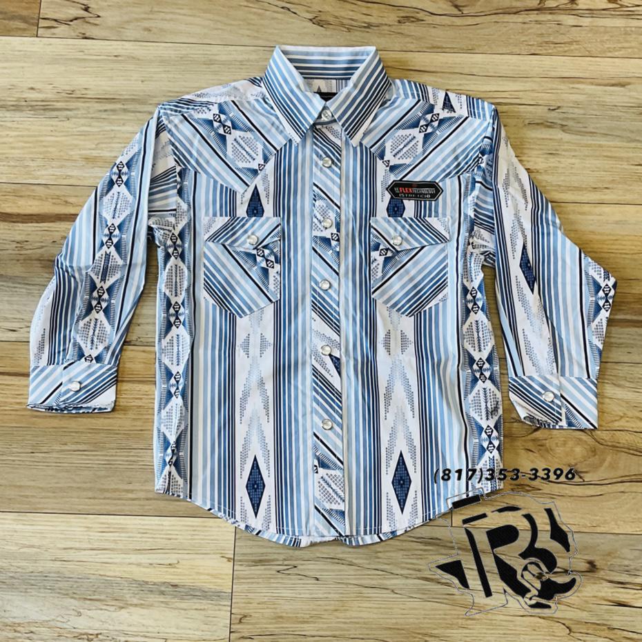 Boys long sleeve 2pkt Aztec stripe snap navy rock & roll | BBN2S02158