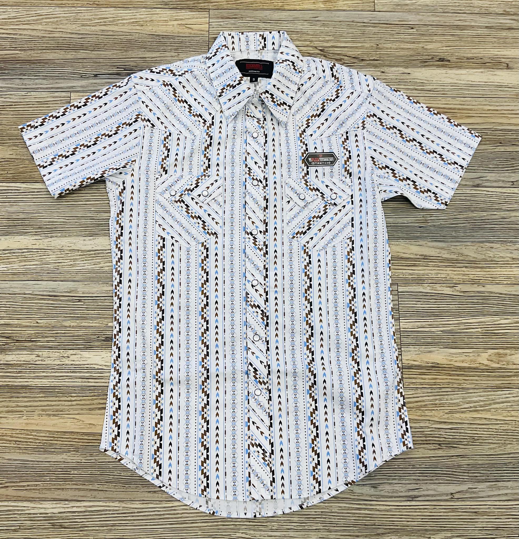 ‘’BRANDO’’ ROCK & ROLL WHITE AZTEC STRIPED SHORT SLEEVE SHIRT |BMN3S06493