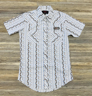 ‘’BRANDO’’ ROCK & ROLL WHITE AZTEC STRIPED SHORT SLEEVE SHIRT |BMN3S06493