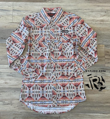 Men’s long sleeve 2pkt Aztec woven snap orange rock & roll shirt | BMN2S02143