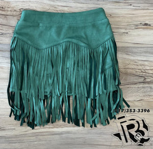 GIRLS LINA FRINGE GREEN  SKIRT