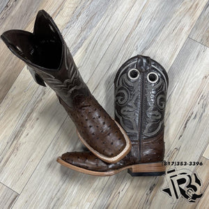 “ Isaac  “ | YOUTH  WESTERN OSTRICH PRINT  HORNBACK SQUARE TOE BOOTS TABACO