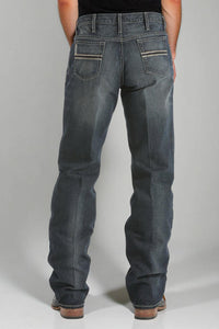 BOOT CUT DARK STONE WASH MENS RELAXED FIT WHITE LABEL JEANS